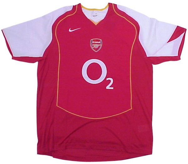 Arsenal 2004-2005 home red, white and yellow jersey