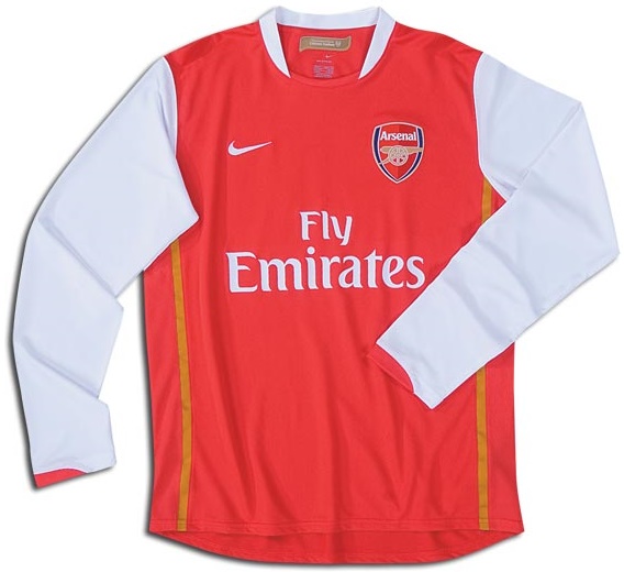 Arsenal 2006-2007 home red, white and yellow jersey, long sleeve