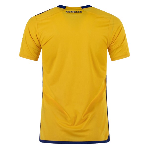 Boca Juniors 2023-2024 away yellow and blue jersey, back view
