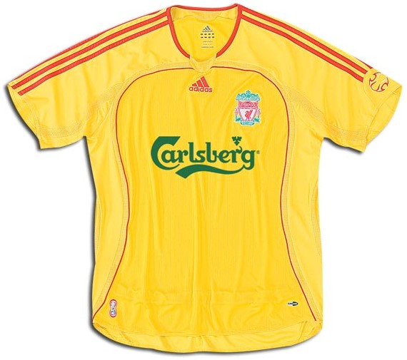 Liverpool 2006-2007 away yellow and red jersey
