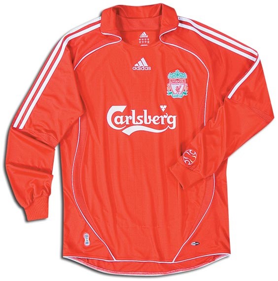 Liverpool 2006-2007 home red and white jersey, long sleeve
