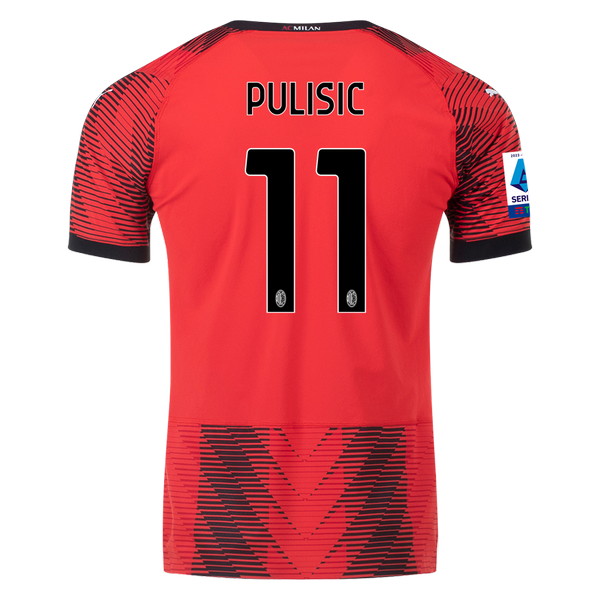 Milan 2023-2024 home red and black jersey, back view