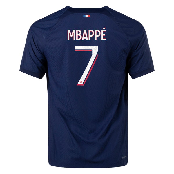 PSG 2023-2024 home blue, red and white jersey, back view